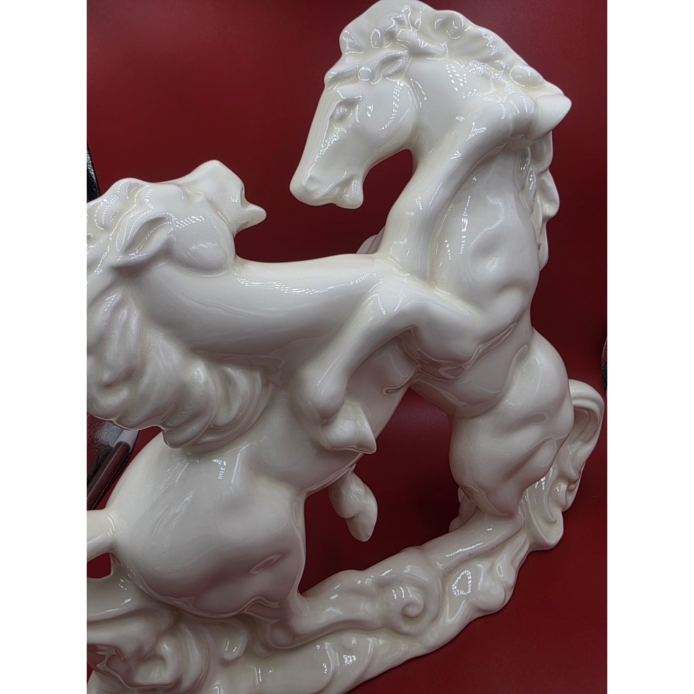 Vintage 1983/85 White Ceramic Horses Statue Signed 12.5" Equestrian Decor Rare - Picture 12 of 16
